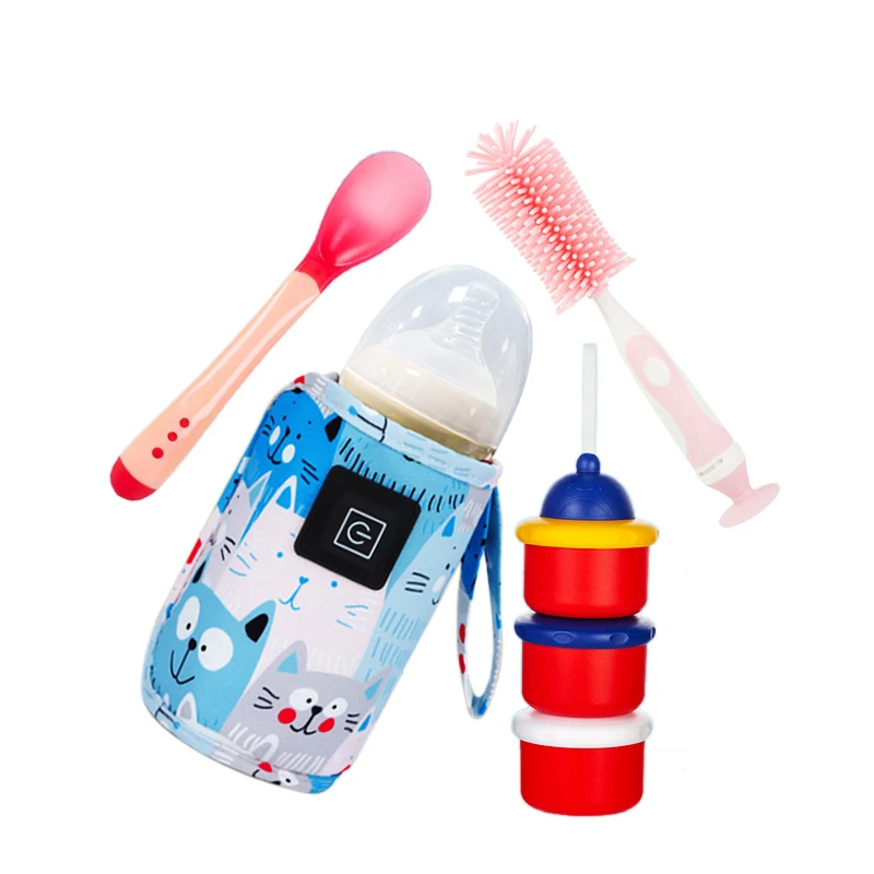 gift set 2024 baby products baby formula dispenser+heat temperature sensing spoon+bottle cleaner brush+breast milk warmer