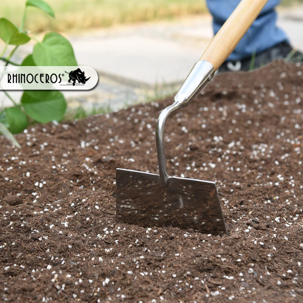 Professional Heavy Duty Sturdy Long Taper Ash Wood Handle Mirror Polished Stainless Steel Lawn & Garden Weeding Hoe