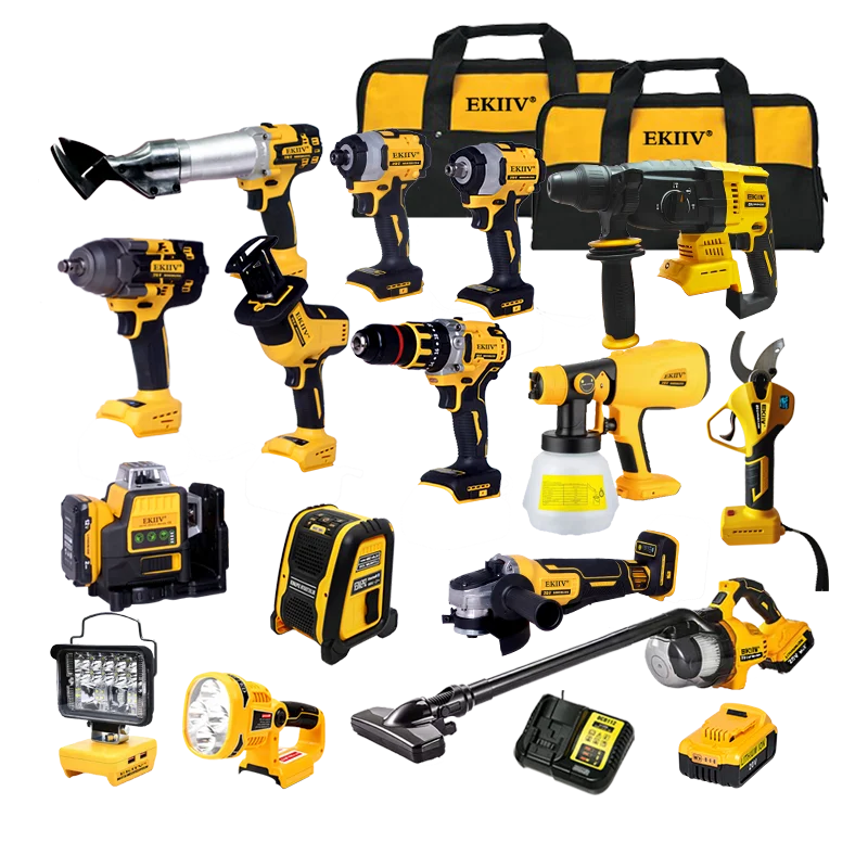 Ekiiv brushless drill wrench angle grinder 18V tools cordless wireless battery power tools set combo kit professional box