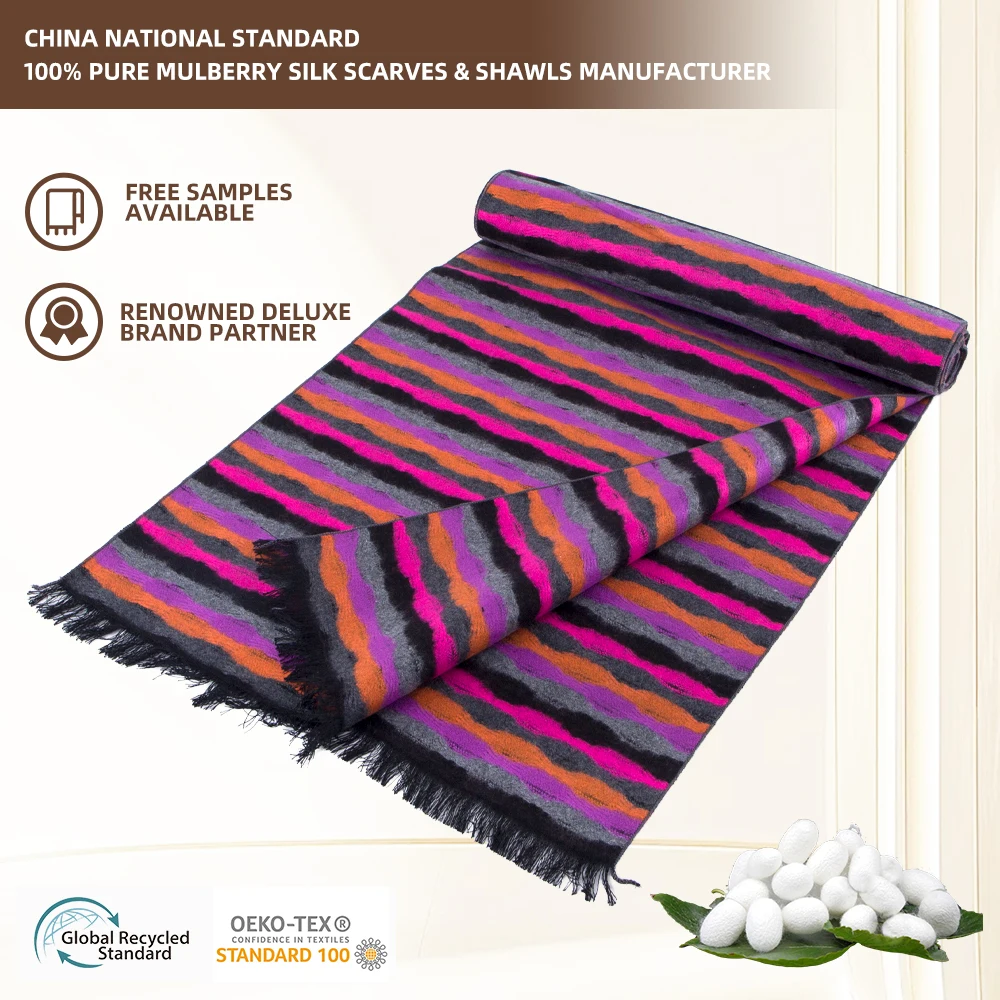 Porostar Factory Manufacturer High Quality Free Samples Available Double Sided Jacquard Woven Silk Scarves 2024