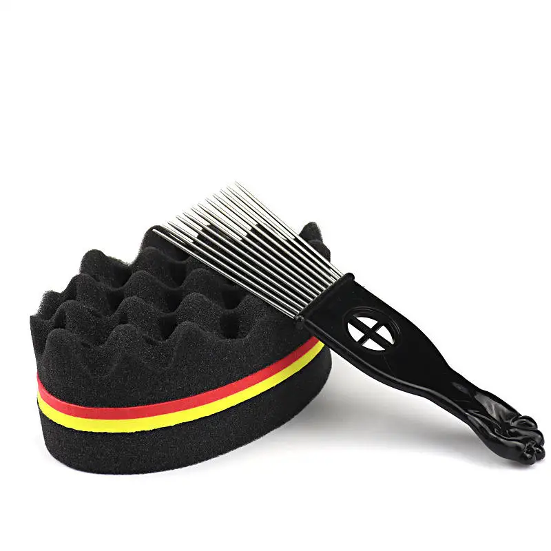 Barber Hair Styling Metal Afro Hair Pick Comb and Hair Twist brush Magic Curl Sponge Glove set