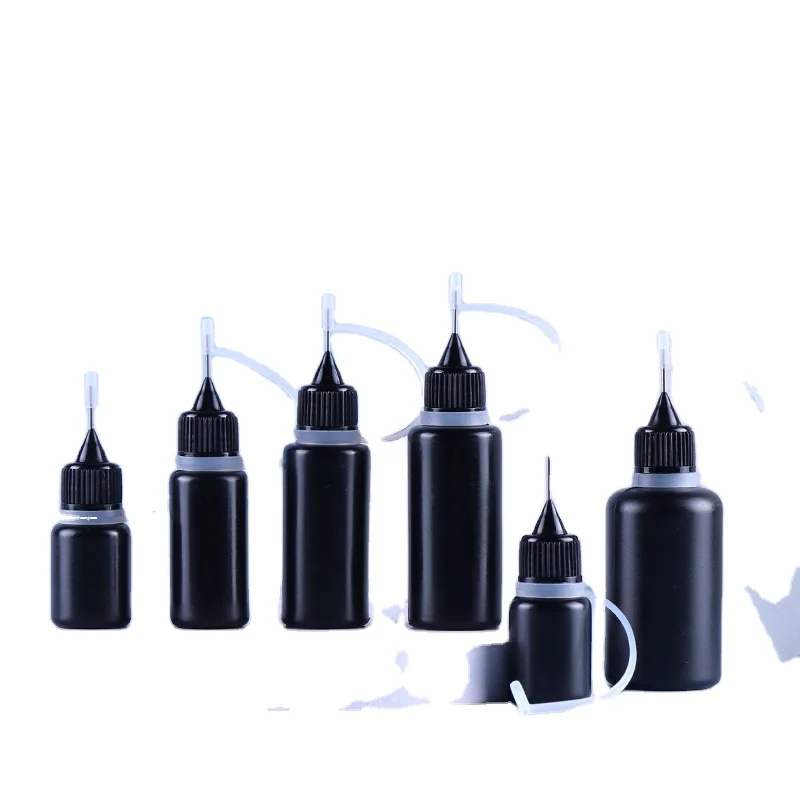 5ml 10ml 15ml 20ml 30ml 50ml black paint ink super glue packaging metal needle nozzle HDPE bottle