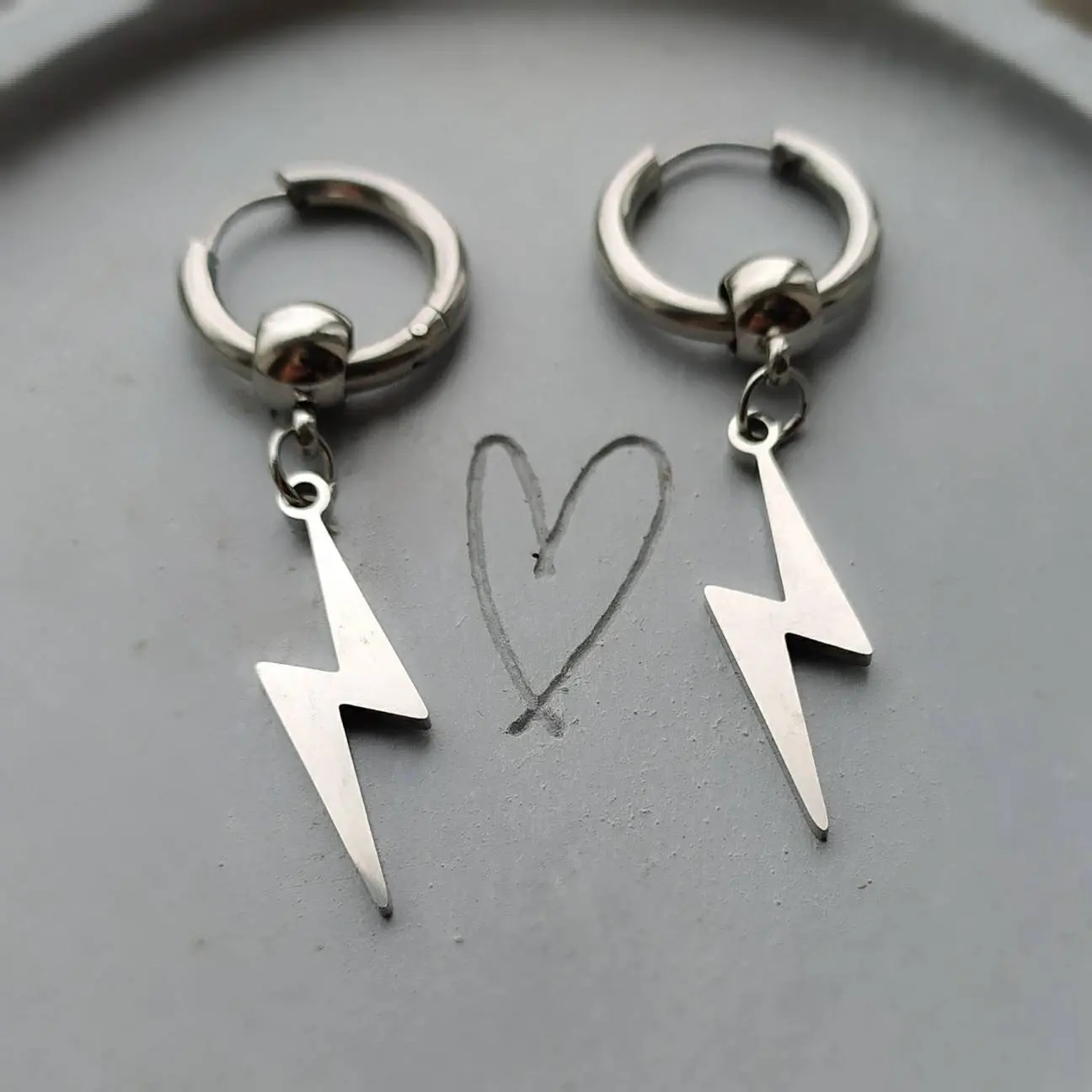 Ouj Lightning Bolt Earrings Huggie Hoop Earrings Ear Hugies Dangle Earrings Silver Color