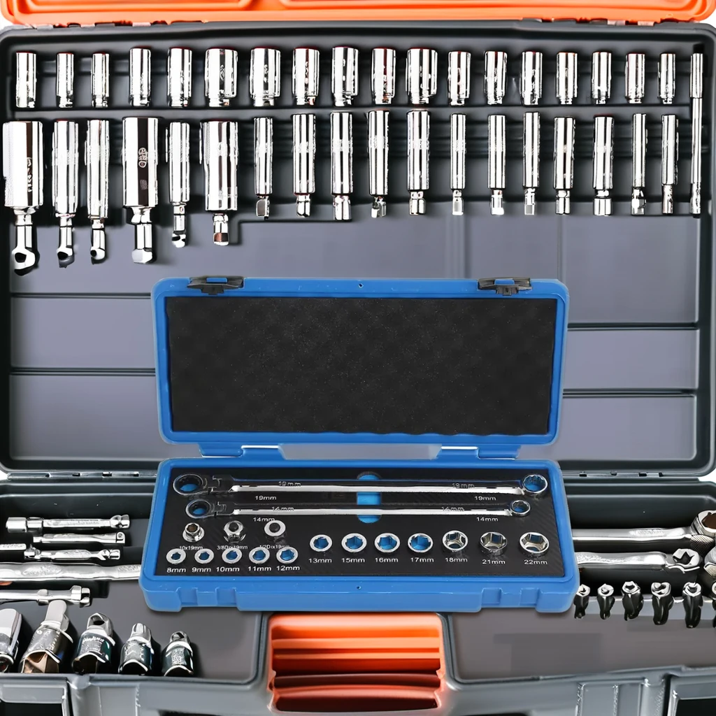 GTYPRO 17pcs Multi Specification Chrome Ratchet Wrench Set Lengthen Type Socket Sets for Industrial Use OEM Customizable