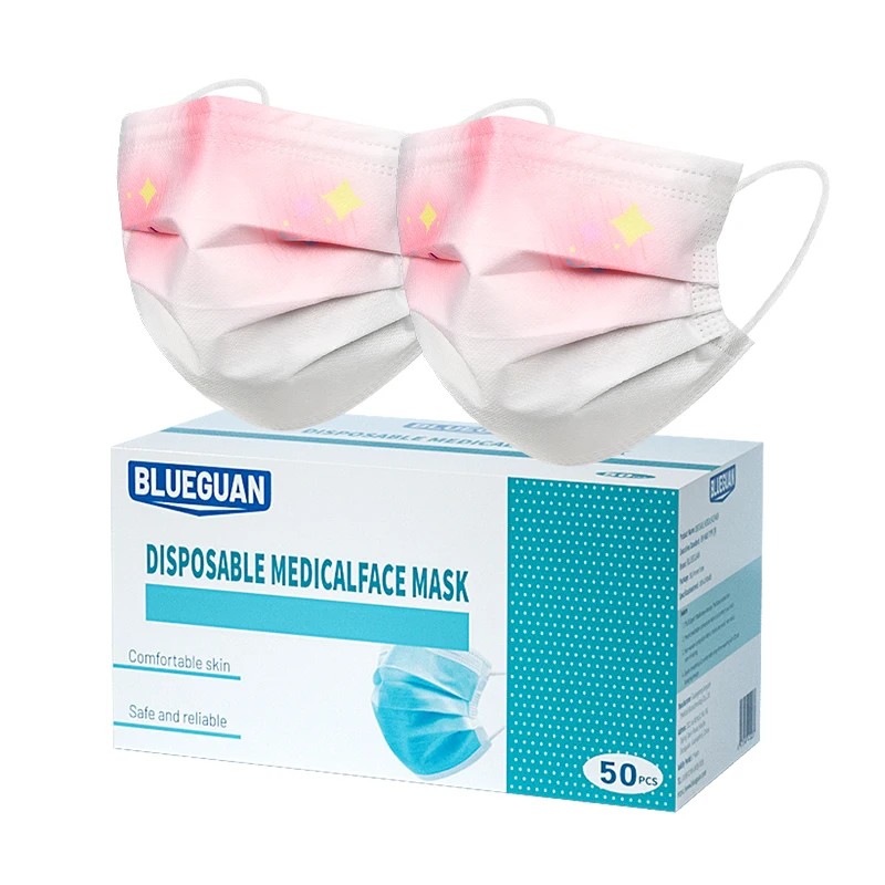High quality 3ply non-woven cotton breathable safety facemask for daily use cute blush design masks disposable medical face mask