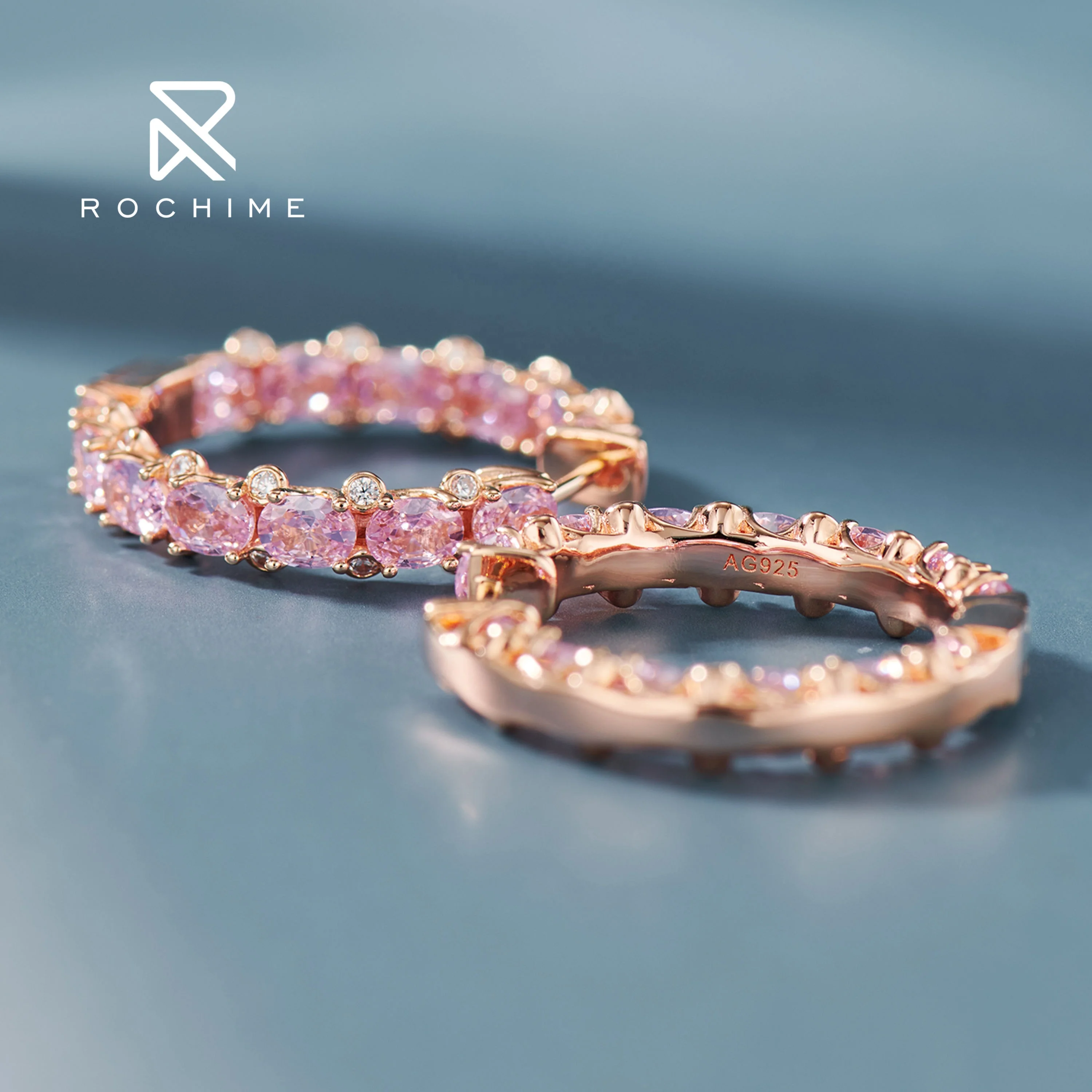 Rochime pink gemstone hoop earrings  925 sterling silver gold plated cubic zirconia jewelry for women