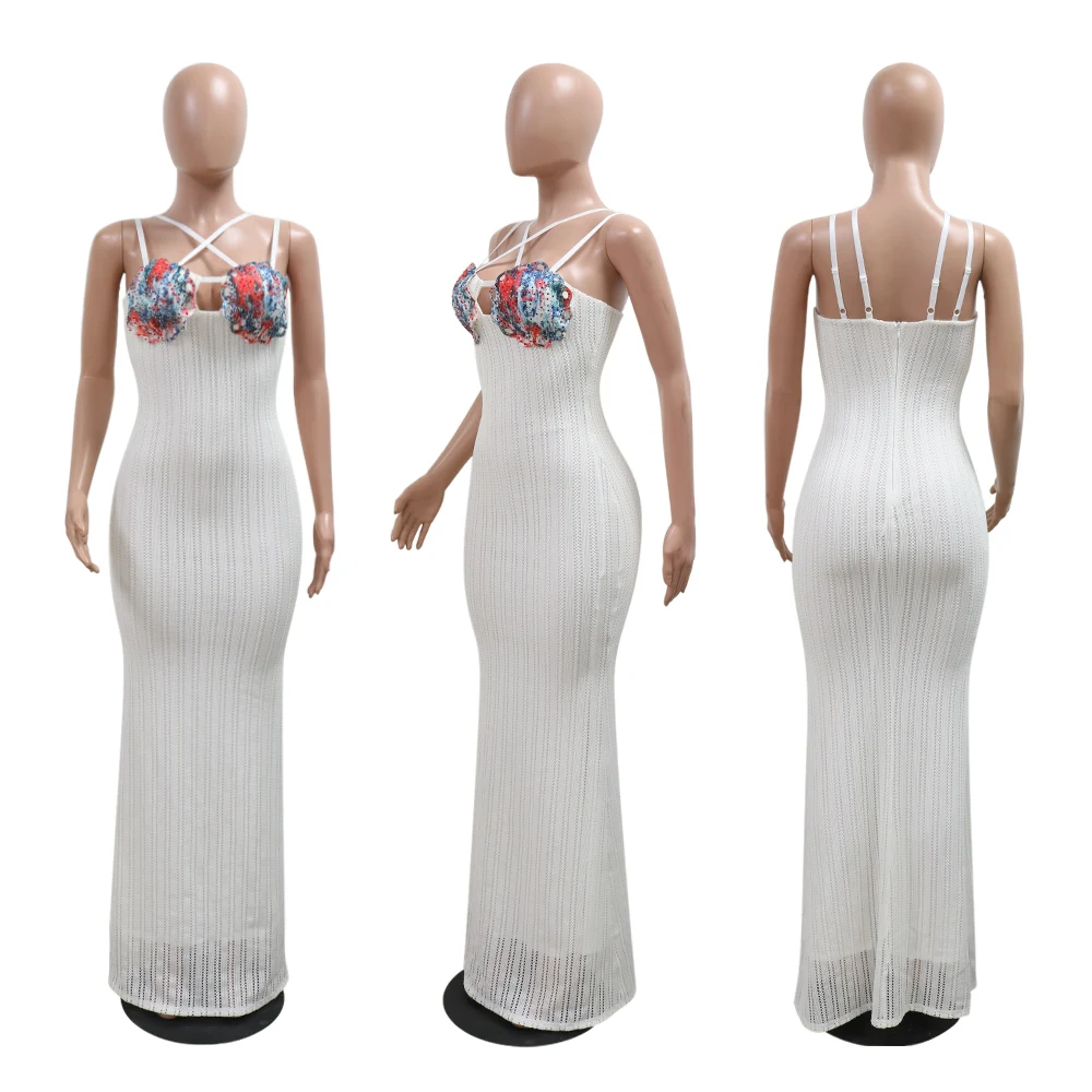 CY901373 INS Jersey Dress White Basic Maxi dresses New Design Build-in Bra Pad Woman Casual Clothing 2024