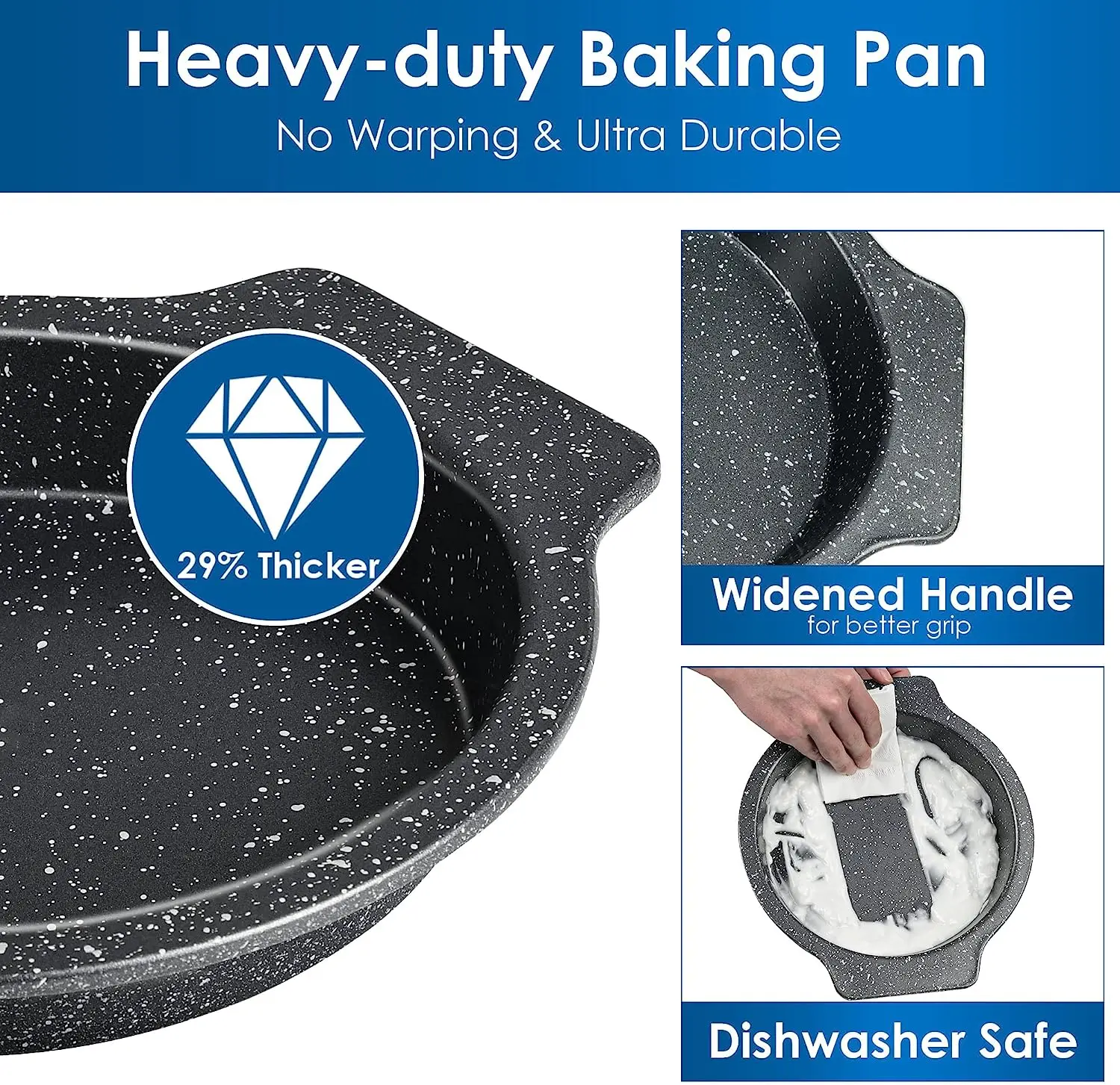 Nonstick Baking Pans Set - 7 PCS Bakeware Sets Marble coating Baking Sheets For Oven Baking Set w/widened handle