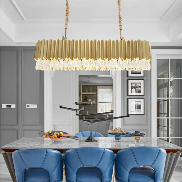 Gold Restaurant Crystal Chandeliers & Pendant Lights Hanging Modern Design Rectangle Lamp dining room kitchen hotel lights