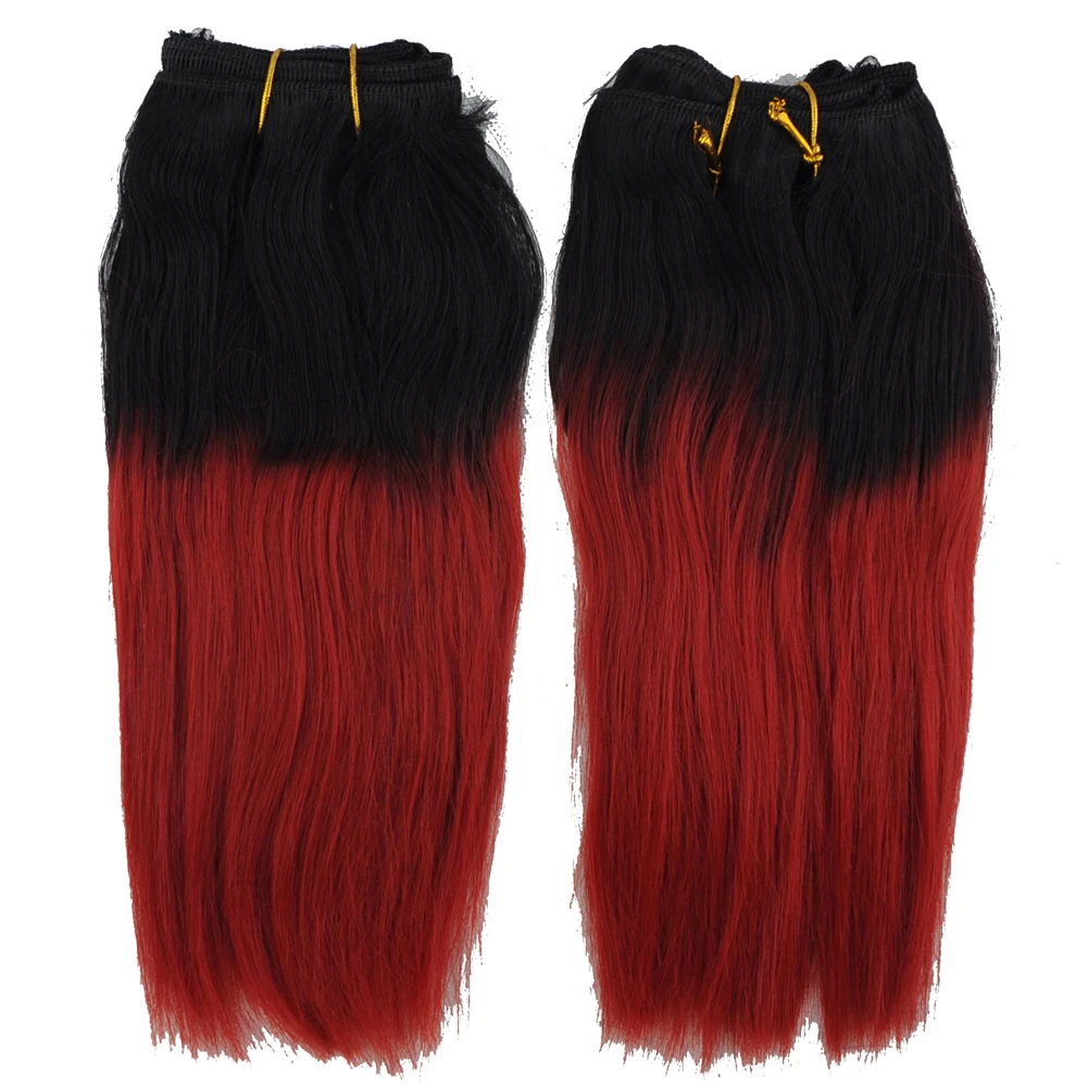 STW 8 Straight Bundles Weave Hair Weft 2 Bundles a Pack 100G a Pack  Synthetic Hair Extension 8 inch,Mix Ombre Black&Wine