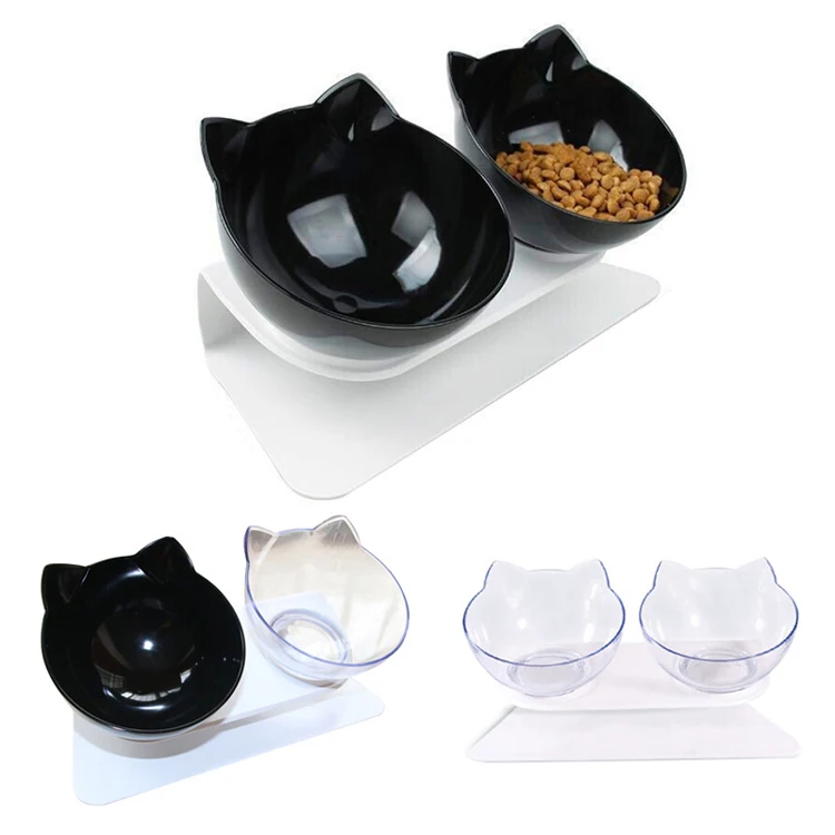 Pet Dog Two Bowl Plastic Cat Bowls ELevated Cat Feeding Bowls