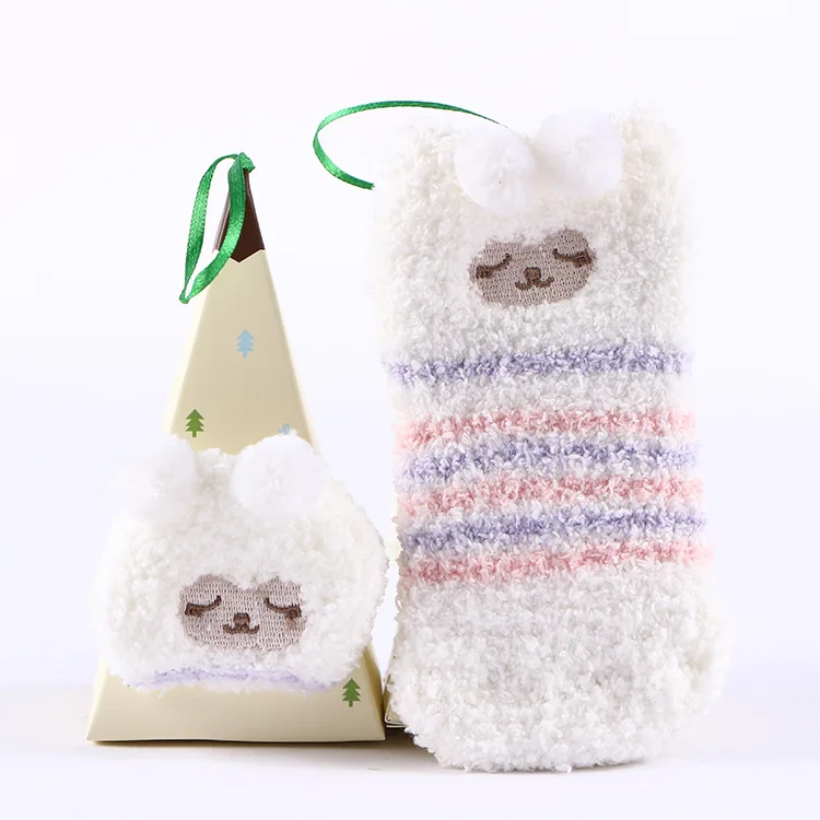 2023 New korean cute baby cartoon anime embroidery fuzzy socks kids happy funny socks in box