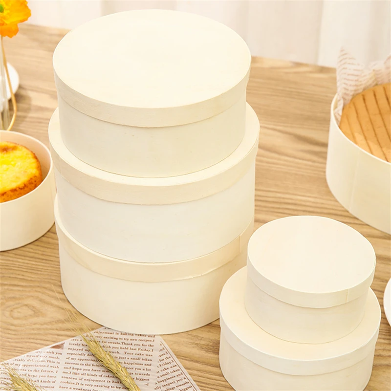 Biodegradable Wooden Round Takeaway Packaging Food Containers Cake Veneer Cheese Grazing Charcuterie Boards Christmas Gift Box