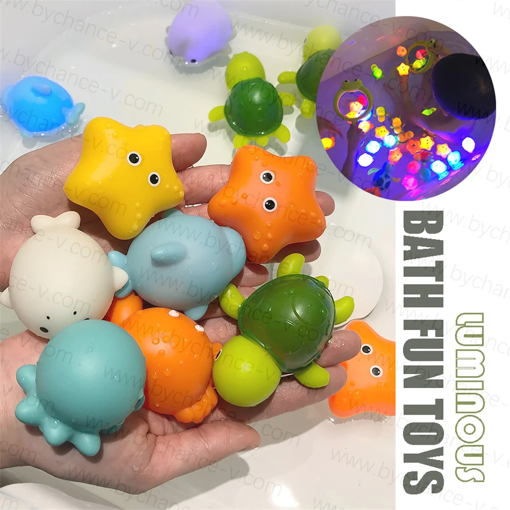 Hotsale swimming pool party glowing toys bath time funny bathtub toy water sensor luminous LED ocean animal water floating toy