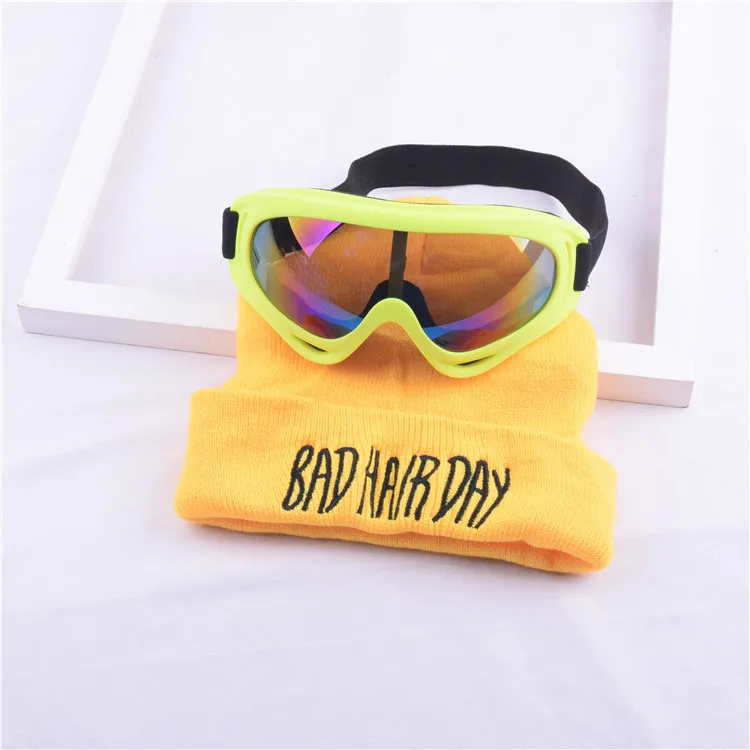 Wholesale INS Embroidery Beanie Sunglasses Set Knitted Winter Hats Fashion Beanies for Women Men