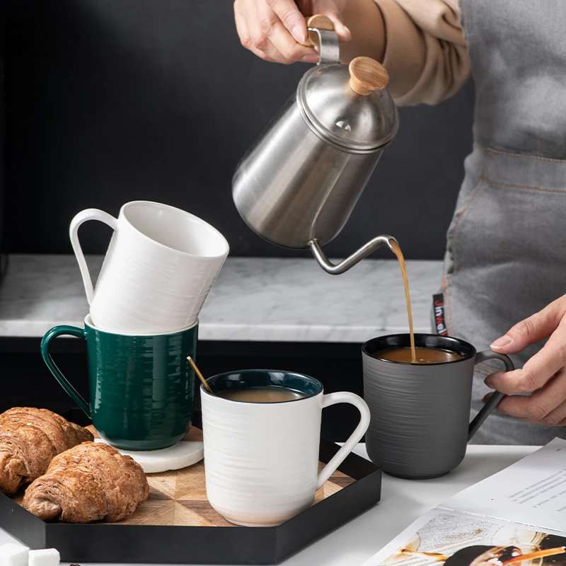 Elegant Unique Japanese-Simple Style Round Solid Color Stoneware Coffee Cups With Handle  Ceramic Mugs Wholesale