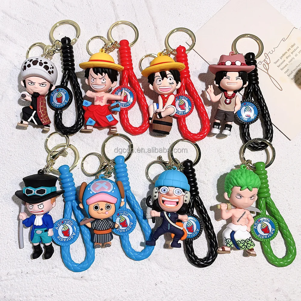 20 design Japanese Anime One Pieces key chian used for claw machine doll factory wholesale 3d pvc rubber Luffy key chain