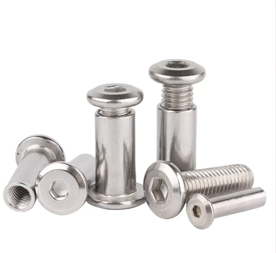 304 Stainless Steel Hexagon Socket Screw Locking Splint Screw Nut Combination Album Butt Account Book Nail Edge Chamfer M2-M10