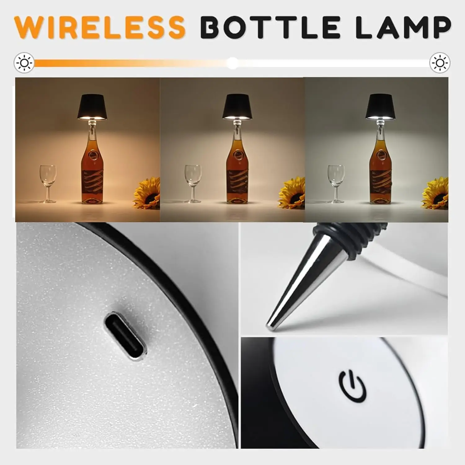 Touch Control Wine Bottle Night Light Rechargeable Led Bedside Lamp Embed Portable Bottle Lights for Livingroom Restaurant Bar