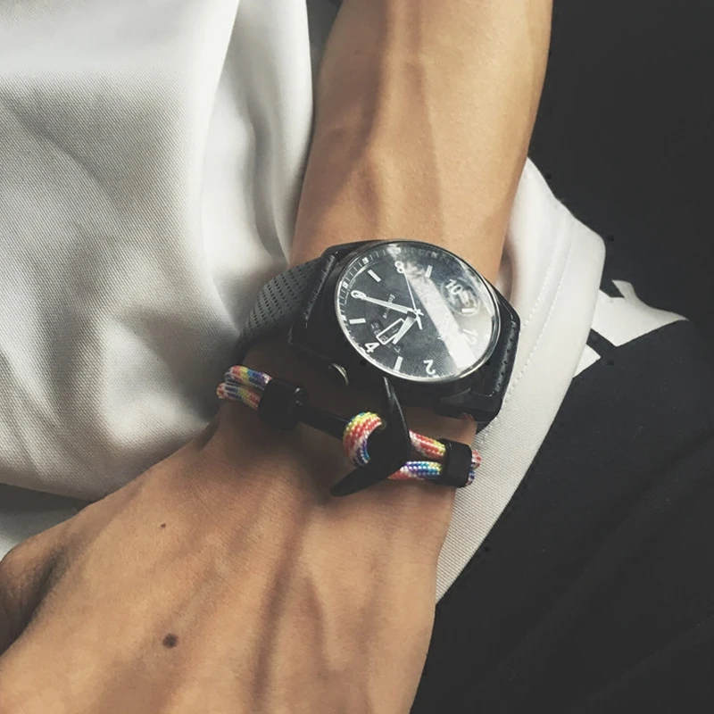 factory wholesale men fashion paracord bracelet survival rope wrap anchor bracelet