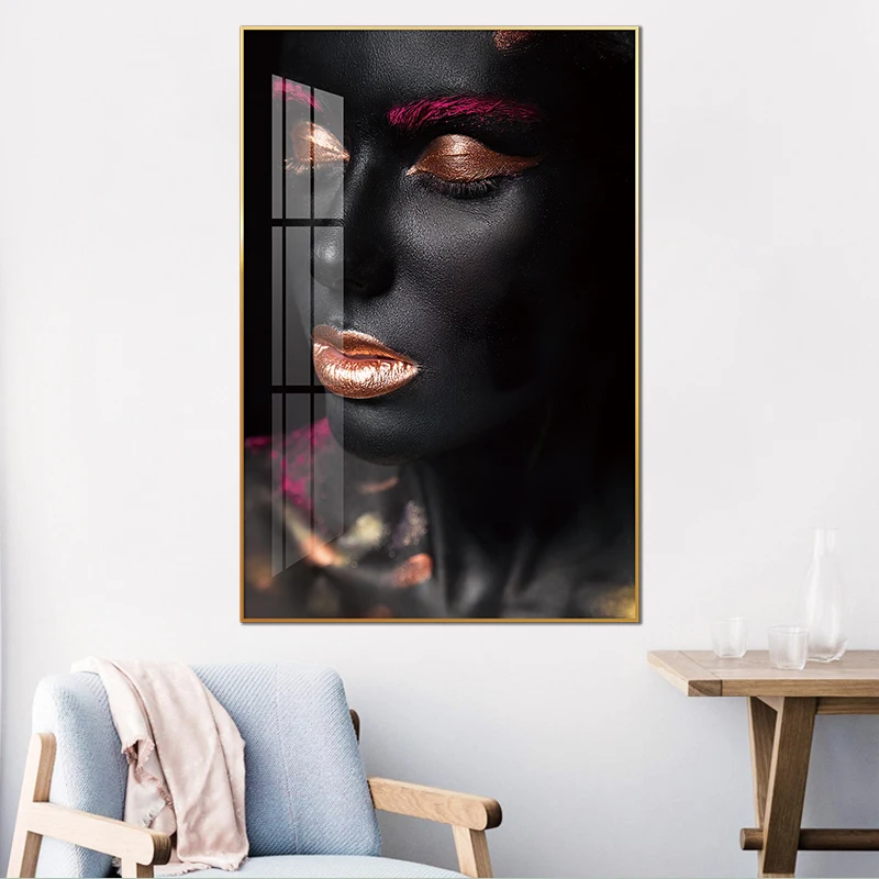 African woman with makeup Crystal porcelain painting and wall art beautiful afro american woman decoration for HOME DECOR