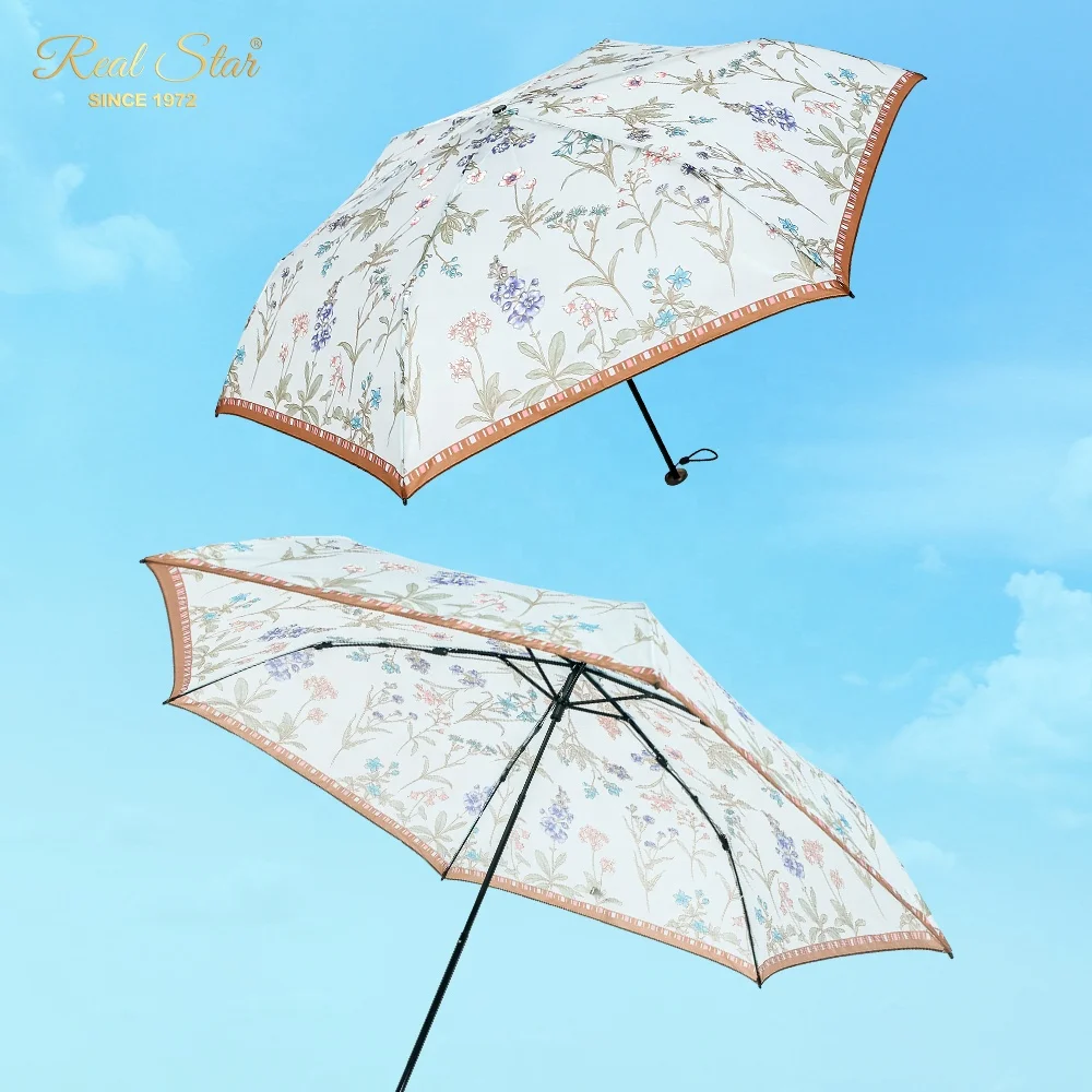 RST light weight 120g Japanese market 3 folding double sides fashion flower printing 6 ribs umbrella