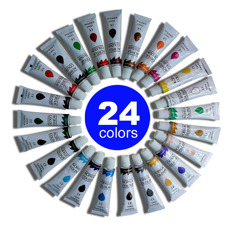 peinture acrylique 12ml acrylic color paints set wholesale non toxic artist 12/24 Colors  water soluble acrylic paint brush set
