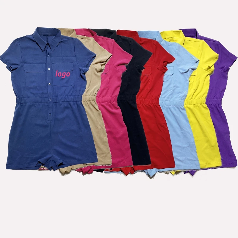 12 colors custom plus size short sleeve outfits jumpsuit one piece short set wholesale women romper