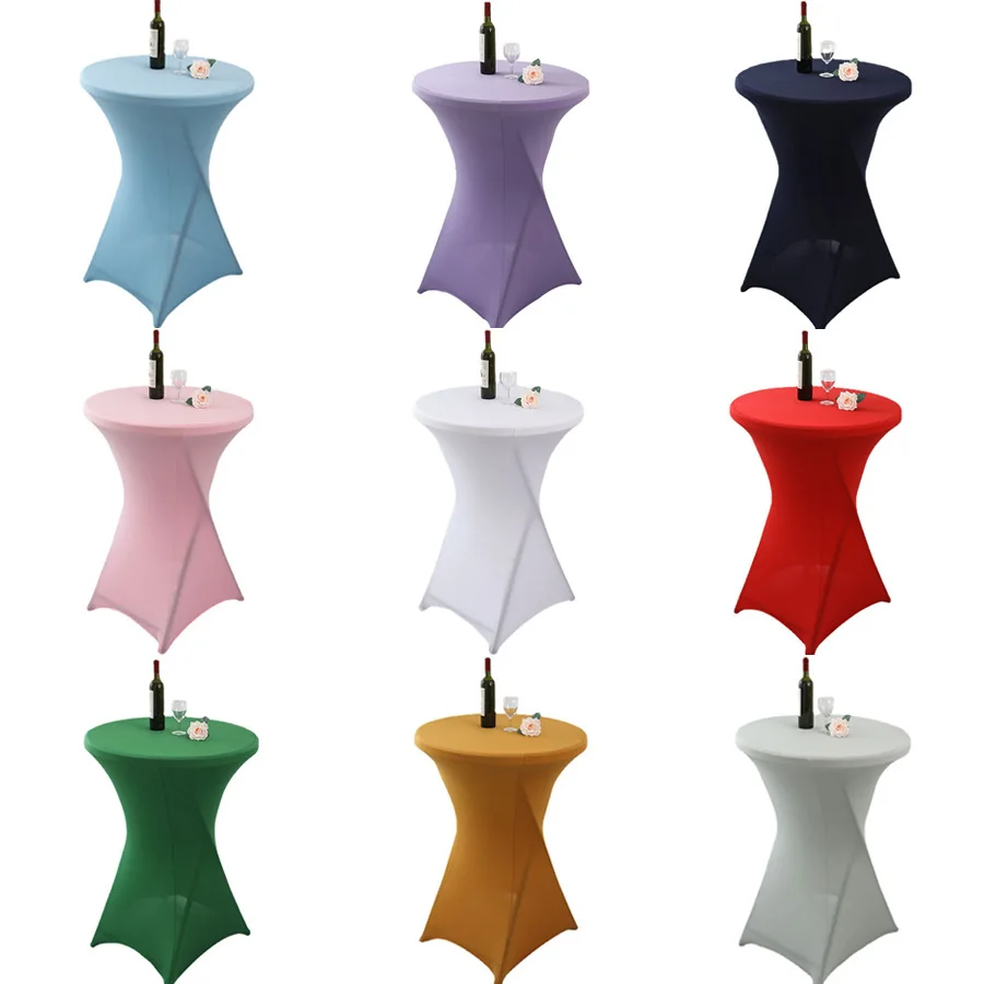 Wholesale bar high bar stretch tablecloth banquet tablecloth cocktail round table cover white stretch table cover