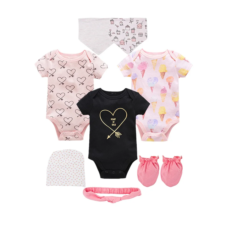 New baby born gift set baby grows girl clothes romper bibs mitten cap girl clothing sets