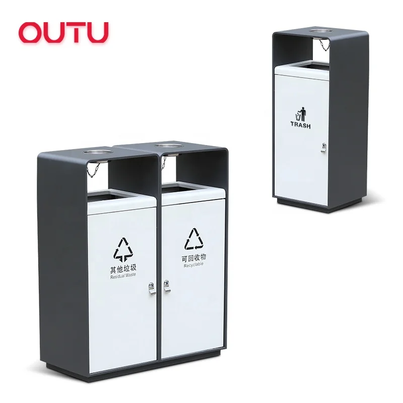 outdoor metal trash bin wholesale stainless steel trash can dual recycle waste bin for sale