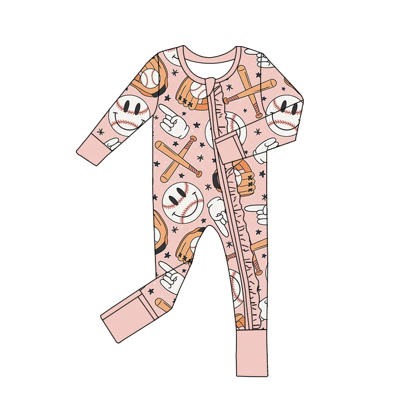 Hot Sale Cheap Factory Price Kids Clothing Bamboo Fabric Ruffled Concealed Zipper Long Romper Soft Baby Winter Pajamas