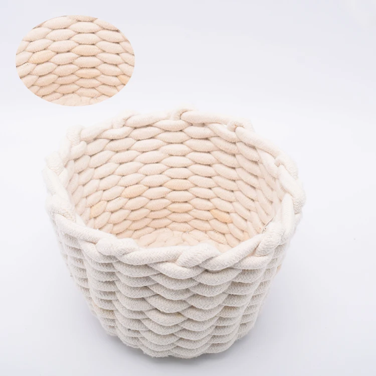 Factory Wholesale Cute Home Large Woven Round Cotton Rope Storage Basket Toys Accessories cotton rope storage basket