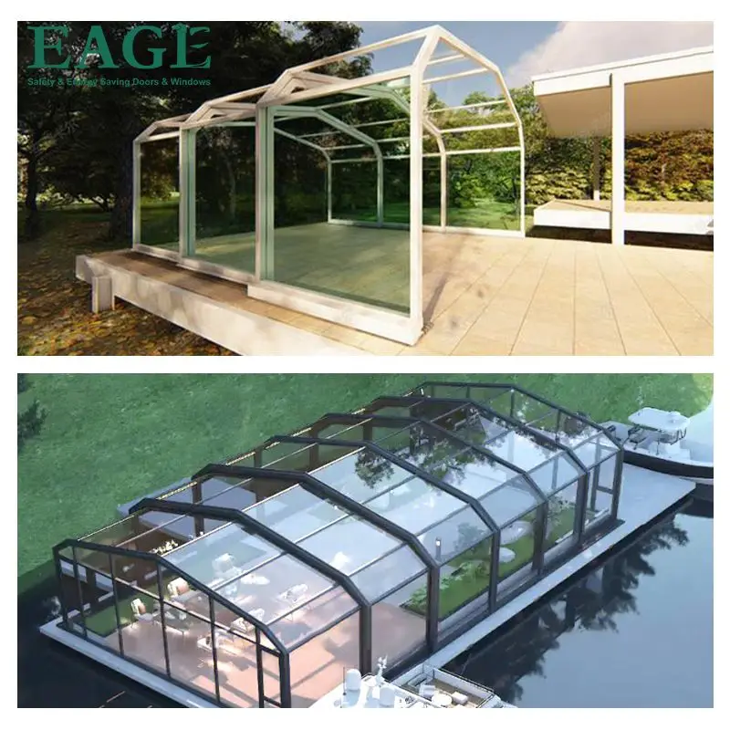Aluminium swim pool house outdoor sunroom glass doors For Swimming Pool Sun room house with automatic opening