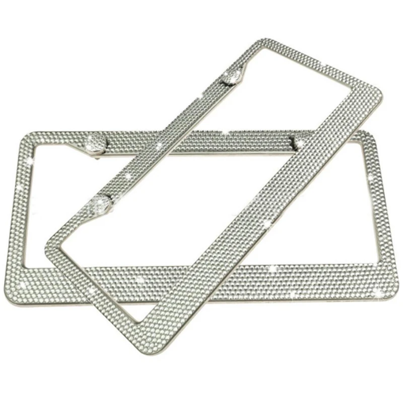 
Car License Plate Luxury Handcrafted Bling Shimmer Row Rhinestone Trim Stainless Steel License Plate Frame 