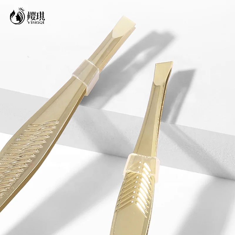 Stainless Steel Tweezers Professional Half Gold Pointed Precision Slant Tip Tweezer Eyebrow Tweezer and Hair Plucker