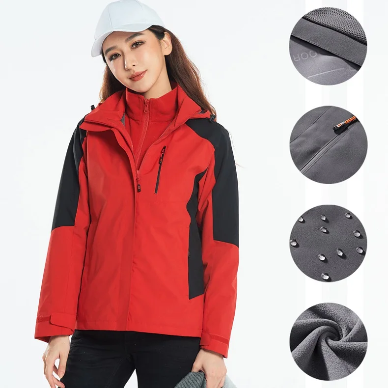 Womans Outdoor Windbreaker High Fleece Inner Snow Trekking Jackets Insulated Hiking Outfit Warm Clothes To Wear For  Winter