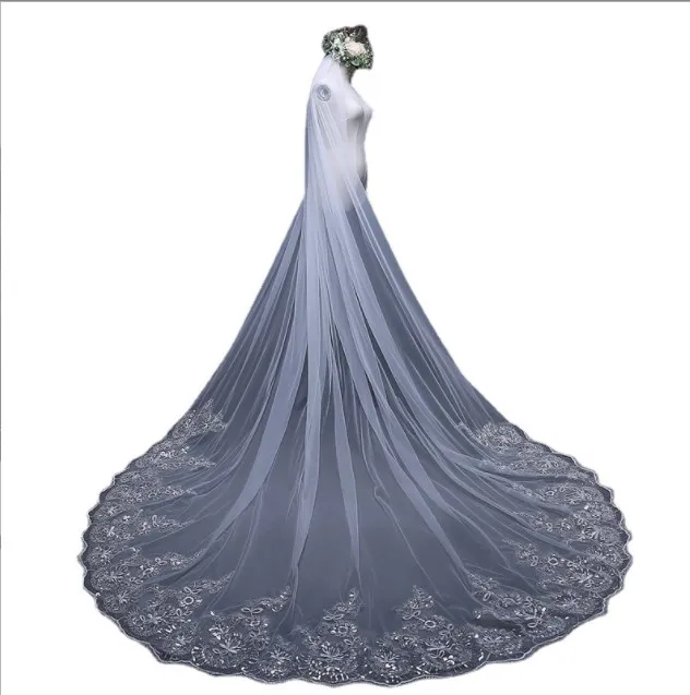 3 meters wide long mesh lace applique wedding veil trailing lace wedding veils bridal