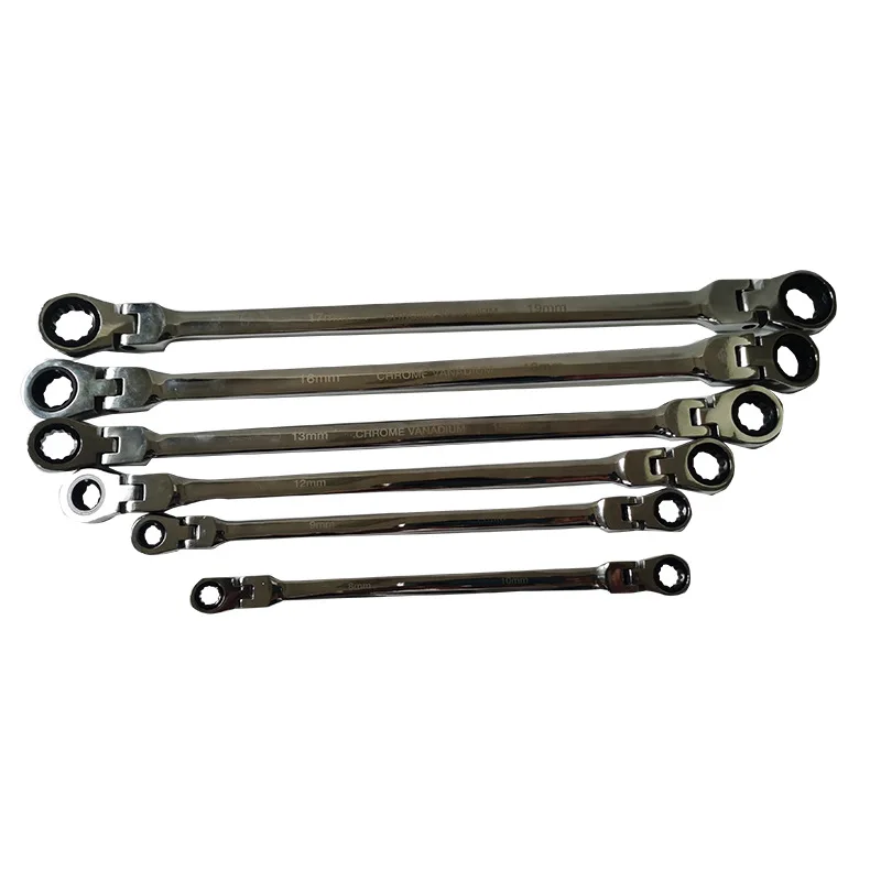 10 Pcs Metric Extra Long Double End Flex Head Aviation Wrench Ratchet Wrench Spanner Set 8mm-19mm Chrome Vanadium Steel