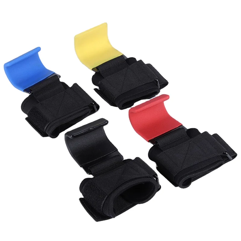 Lifting Hooks With Thick Padded Adjustable Neoprene Wrist Wrap Support. Non-slip Heavy Duty Coated Steel Power Weight Lifting