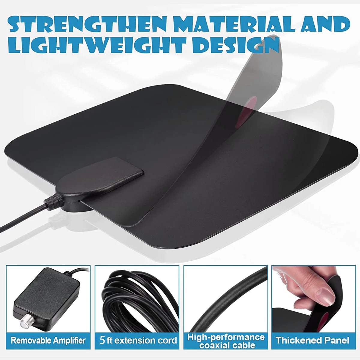 Flat Thin High Gain 50 miles Indoor VHF UHF Amplifier Digital HDTV TV Antenna