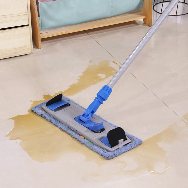 Industrial large size wide head plastic flat dry mop with reusable microfiber mop cloth for wooden floors waxing