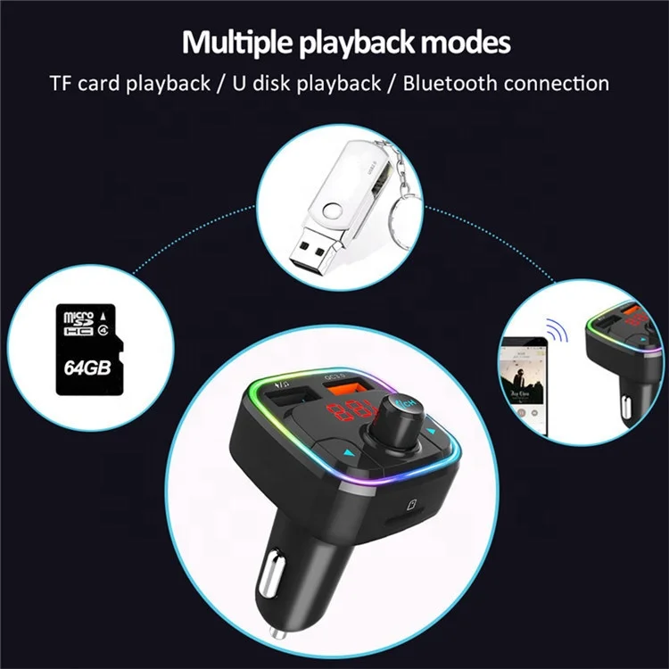 hot sale QC3.0 quick charger Siri Google voice assistant wireless handsfree kit music player BT5.0 car bluetooth fm transmitter
