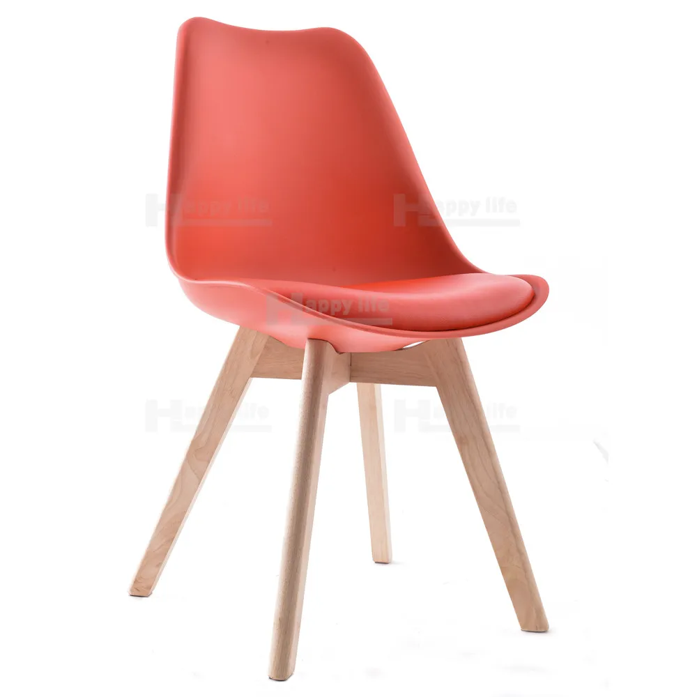 New designer colored dining wholesale plastic chair with wood legs