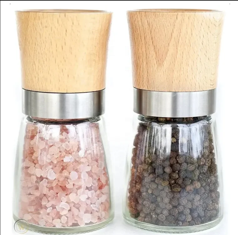 2024 Kitchen Hot Sale Adjustable Shaker Wooden Glass Mills Bamboo Salt And And Pepper Grinder Bulk Set With Gasket