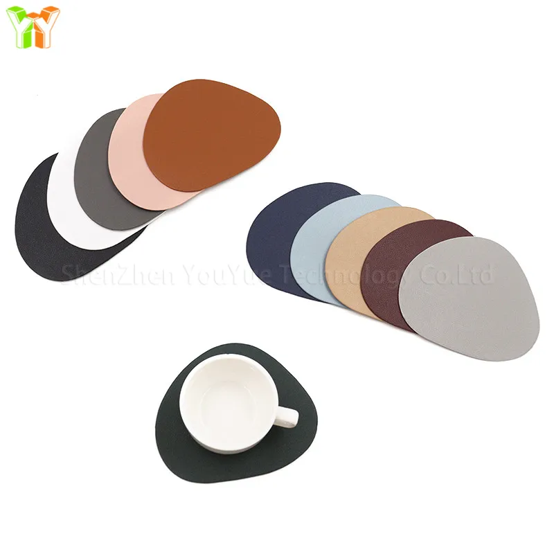 Irregular PU Leather Coasters Waterproof Coffee Mats Easy Clean Table Mats Luxury Dining for Home Decoration