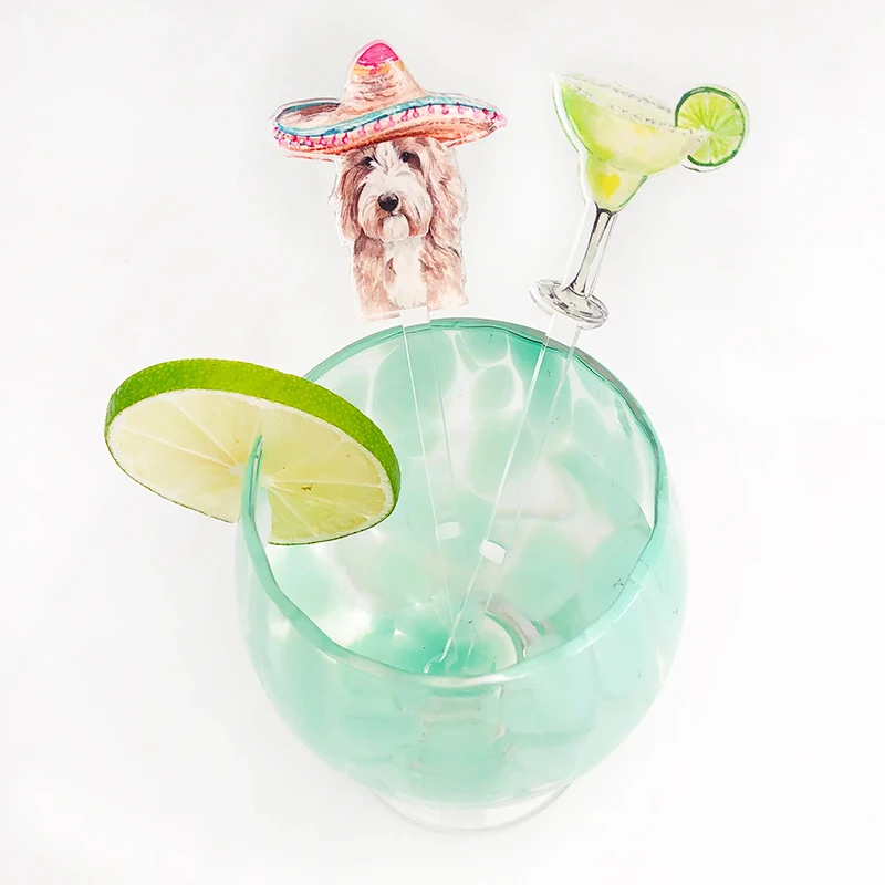 Custom UV Printed Dog Cat Face Drink Stir Sticks Clear Acrylic Swizzle Stir Stick for Wedding Parties