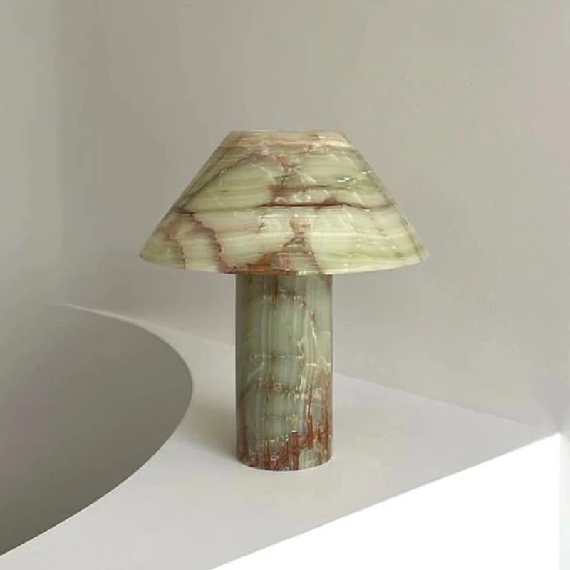 Popular Green Onyx Jade Marble Table Lamp Nodic Led Light Bedroom Livingroom Ornament Mushroom Lamp Onyx Marble Table Lamp