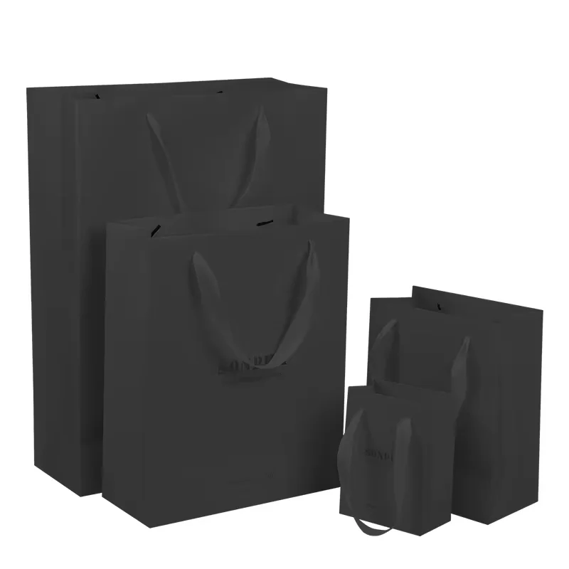 Factory wholesale black cowhide hand shopping bag clothing paper bag with your own logo shipping bag