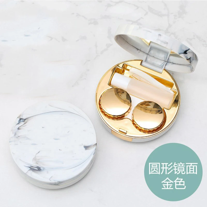
K809 Hot Cute Marble Stripe Contact Lens Case Travel Glasses Lenses Box For Unisex Eyes Care Kit Holder Container Support Gift 